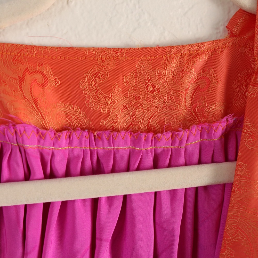 Vintage Handsewn Micronesian Dress Floral Orange Pink Square Neck Puff Sleeve - Picture 13 of 15